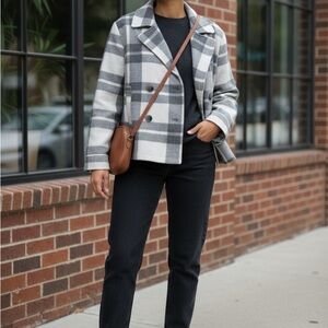 Ashley By 26 International Gray and White Plaid Coat
